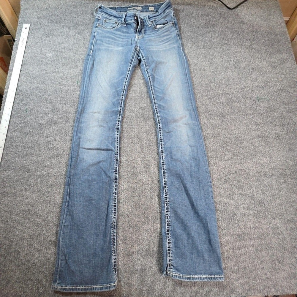 BKE Denim Stella Jeans Womens 25XL Blue Medium Wash Bootcut Distressed 25x32